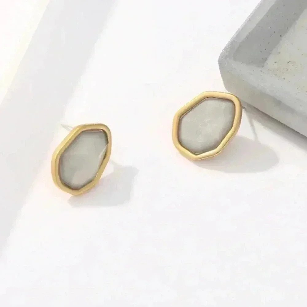 Geometric Gray Marble Crystal Stud Earrings NWT